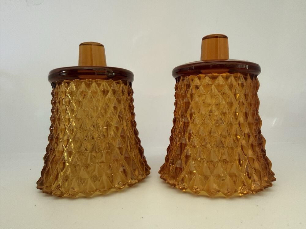 Homco Diamond Point Votive Amber Peg Sconce Candle Holder Vintage 4” Tall